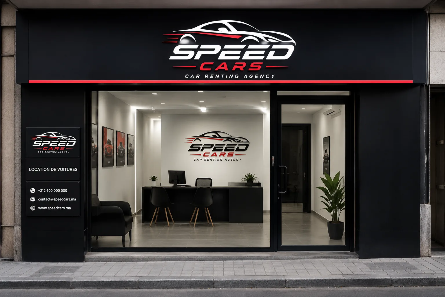 Modern car rental agency office